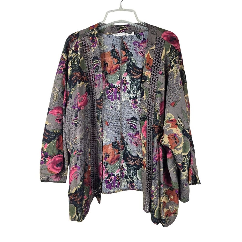 Soft Surroundings Floral Open Front Cardigan Jacket‎ L Multicolor Rayon Blend